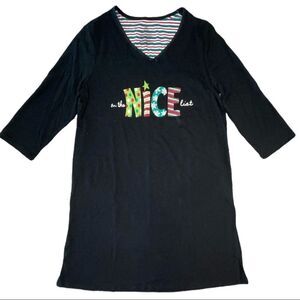 WOMEN Size S/M (6-10) Black 3/4 Sleeve “ON THE NICE LIST” Sleep Shirt